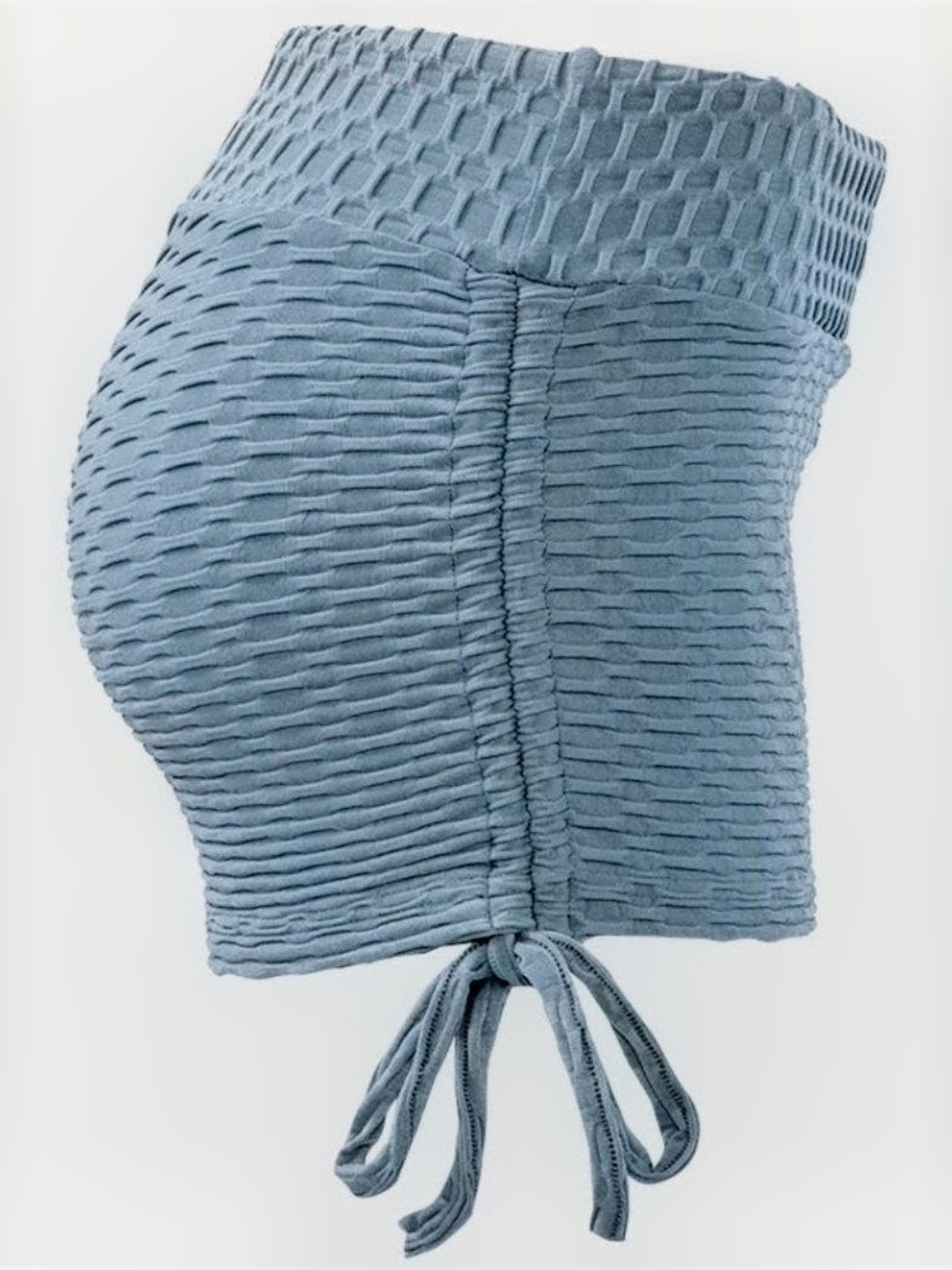 Textured Ruched Side-Tie High Waisted Shorts in Grey